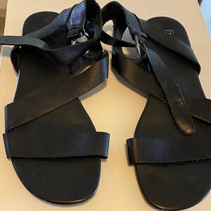 Franco Sarto Black Leather Strappy Ankle Wrap Sandals